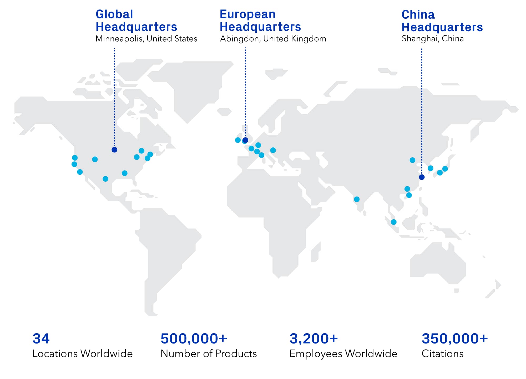 Map of Bio-Techne headquarters and sites around the world