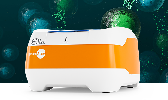 Ella instrument with 3d rendering of cells signaling with cytokines