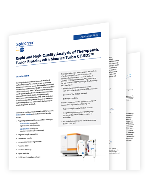 preview of the application note Analysis of Therapeutic Fusion Proteins With Mauric Turbo CE-SDS