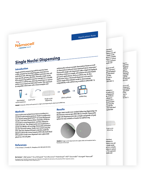 This application note explains how single nucleus RNA sequencing was achieved using Bio-Techne’s single cell dispenser.