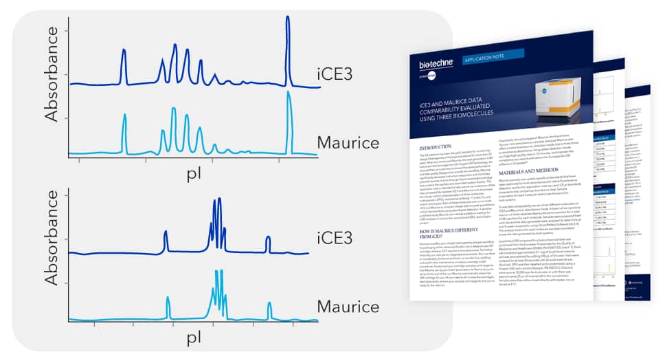 Review an analysis of three different types of molecules (EPO, mAb, and anti-α1-anti-trypsin) using iCE3 and Maurice results in comparable data.