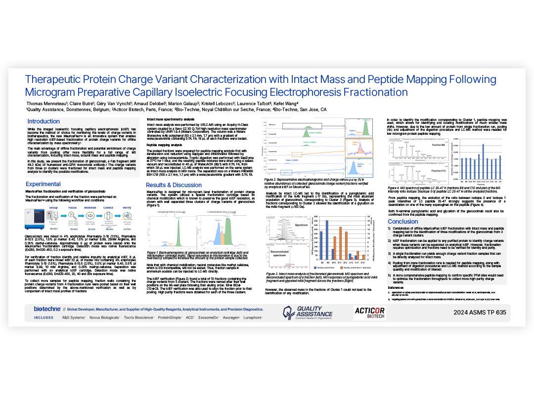 This poster  highlights how the MauriceFlex system for high-resolution Imaged capillary isoelectric focusing (icIEF) fractionation of protein charge variants, enabling comprehensive MS analysis.