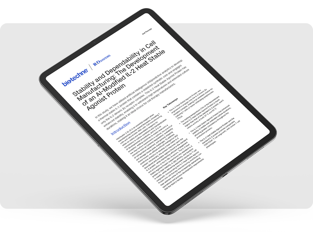 First page of the application note describing the development and subsequent testing of the IL-2 Heat Stable Agonist Protein