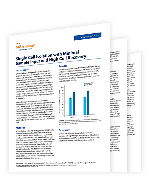 This application note explains the Bio-Techne single cell dispenser was used for single cell isolation with a minimal input of adherent and non-adherent cell lines