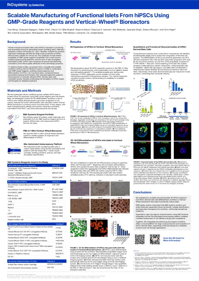 Poster presented at ISCT2026 showcases scalable manufacturing of functional islets from hiPSCs. 
