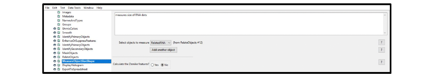 Figure 16. Module settings: MeasureObjectSizeShape