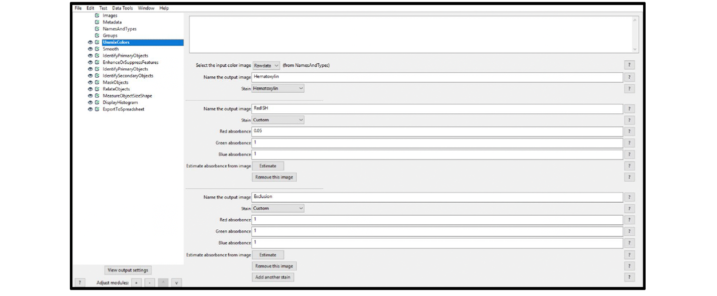 Figure 8. Module settings: UnmixColors