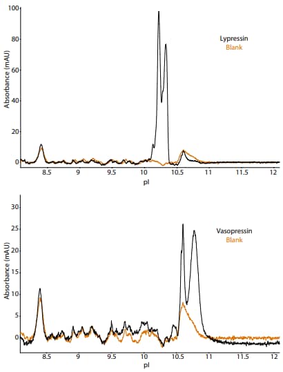 Vasopressin and Lypressin Fluorescence vs pI