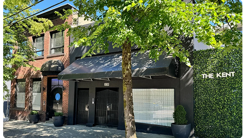 Front doors of The Kent in downtown Vancouver