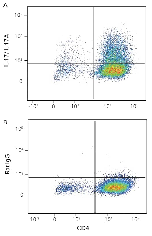 Flow cytometric detection of IL-17/IL-17A and CD4 in mouse splenocytes induced to develop into Th17 cells 