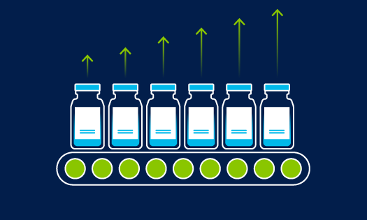 Image of a line of protein vials in large production