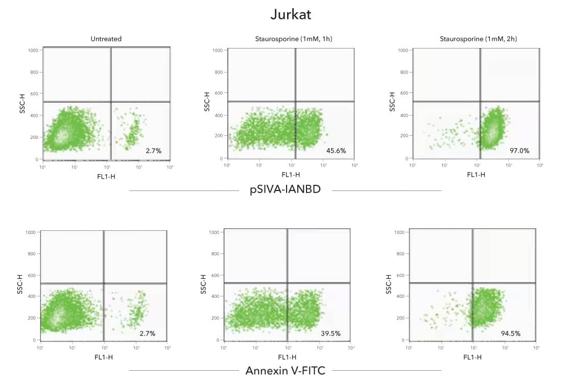 Comparison of pSIVA and Annexin V-FITC scatter plots