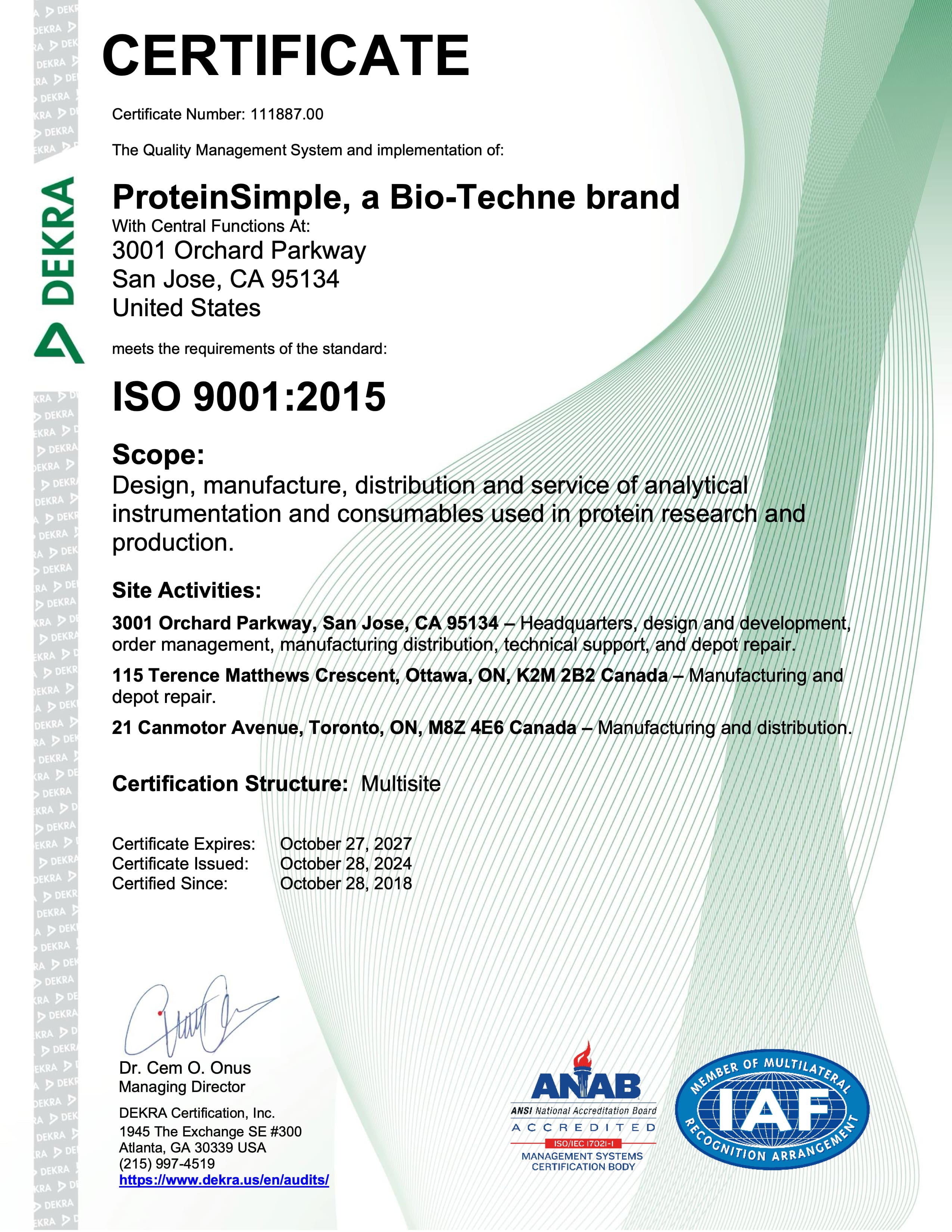 9001 Cert - Protein Simple