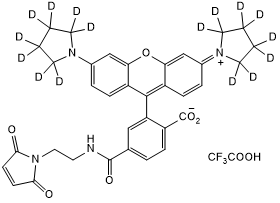 Deuterated Janelia Fluor® dye (Reactive group: Maleimide). Application: confocal microscopy, super-resolution microscopy (SRM) including dSTORM & STED. Suitable for live cell imaging