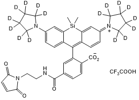 Deuterated Janelia Fluor® dye (Reactive group: Maleimide). Application: confocal microscopy, super resolution microscopy (SRM) including dSTORM & STED. Suitable for live cell imaging