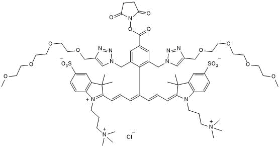 Bright and photostable non-aggregating near-IR cyanine dye. Reactive group: NHS ester
