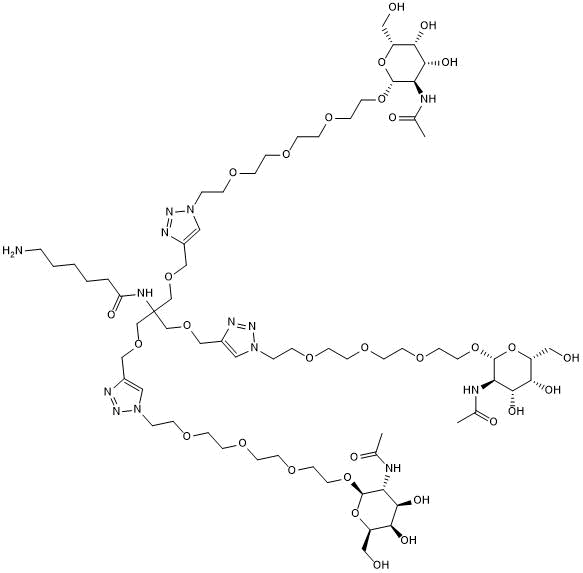 Asialoglycoprotein receptor ligand with alkylC5 linker and amine group for onward chemistry