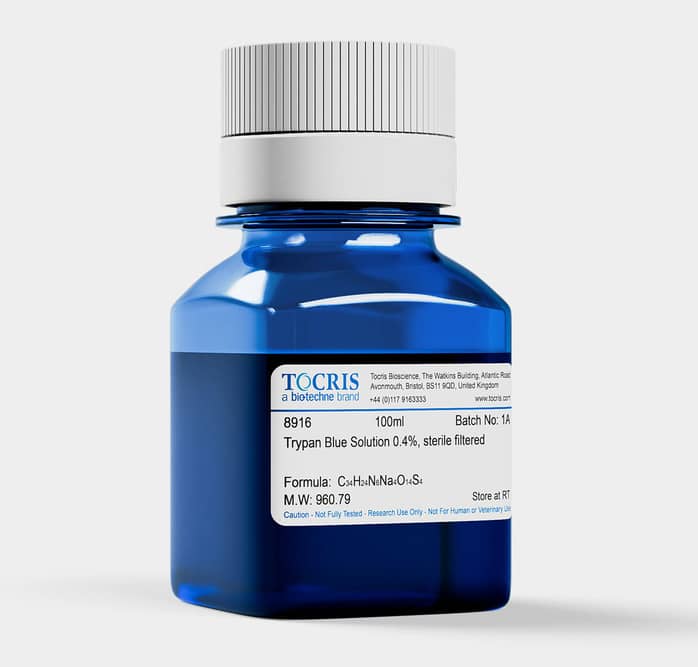 3D bottle of Trypan Blue Solution 0.4%, sterile filtered