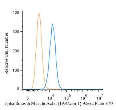 Flow Cytometry of HeLa Cells Stained with Alexa Fluor 647 Conjugated alpha-Smooth Muscle Actin Antibody
