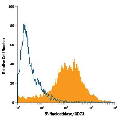 Detection of 5'-Nucleotidase/CD73 antibody in Porcine Mesenchymal Stem Cells antibody by Flow Cytometry.