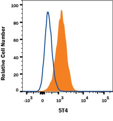 Detection of 5T4 antibody in BG01V Human Cells antibody by Flow Cytometry.