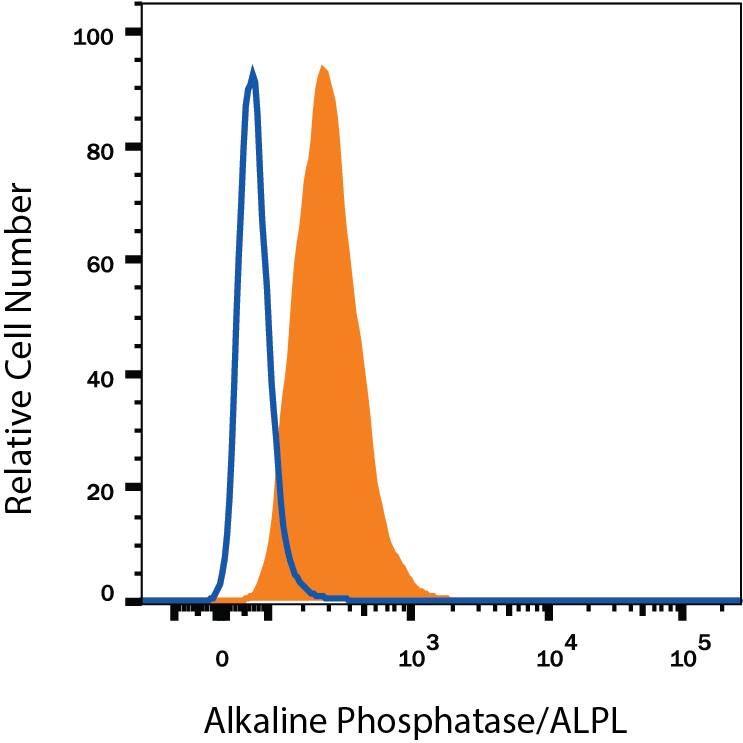 Detection of Alkaline Phosphatase/ALPL antibody in BG01V Human Cells antibody by Flow Cytometry.