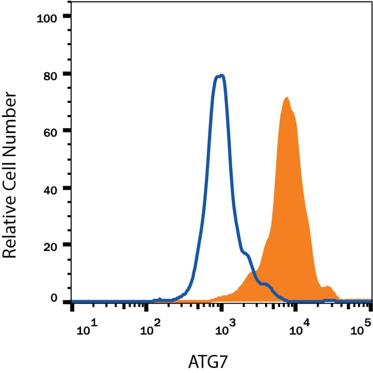 Detection of ATG7 antibody in HeLa Human Cell Line antibody by Flow Cytometry.