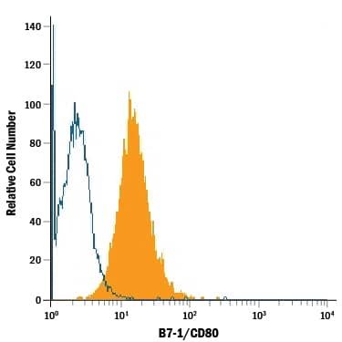 Detection of B7-1/CD80 antibody in Raji Human Cell Line antibody by Flow Cytometry.