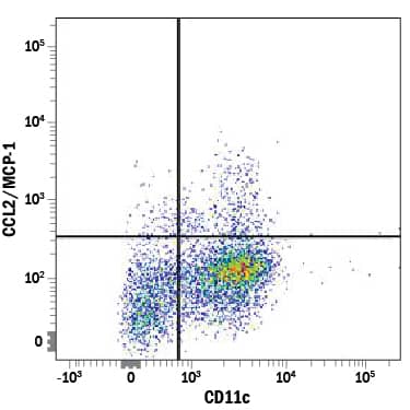 Detection of CCL2/JE/MCP-1 antibody in Human PBMCs antibody by Flow Cytometry.