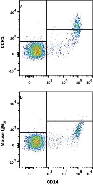 Detection of CCR1 antibody in Human PBMCs antibody by Flow Cytometry.