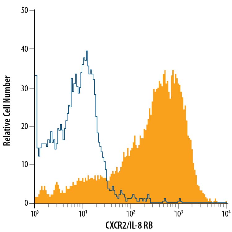 Detection of CXCR2/IL-8 RB antibody in Rat Blood Granulocytes antibody by Flow Cytometry.