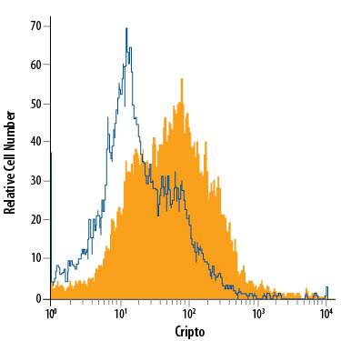 Detection of Cripto antibody in D3 Mouse Cell Line antibody by Flow Cytometry.