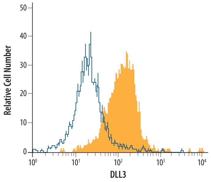 Detection of DLL3 antibody in U-118-MG Human Cell Line antibody by Flow Cytometry.