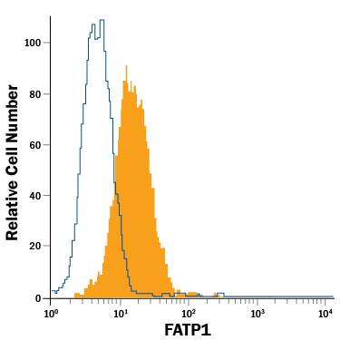 Detection of FATP1 antibody in HT-29 Human Cell Line antibody by Flow Cytometry.