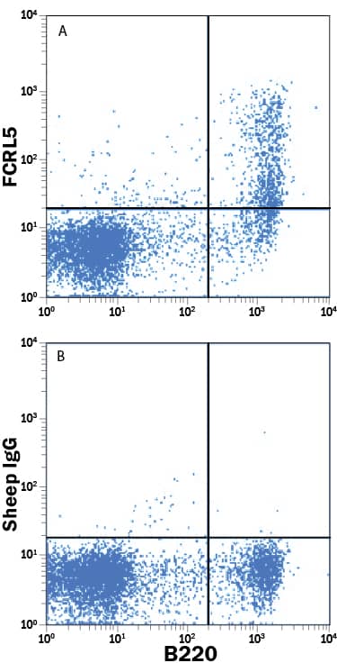 Detection of FCRL5 antibody in Mouse Splenocytes antibody by Flow Cytometry.