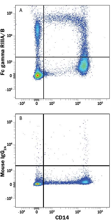 Detection of Fc gamma RIII (CD16) antibody in Human PBMCs antibody by Flow Cytometry.