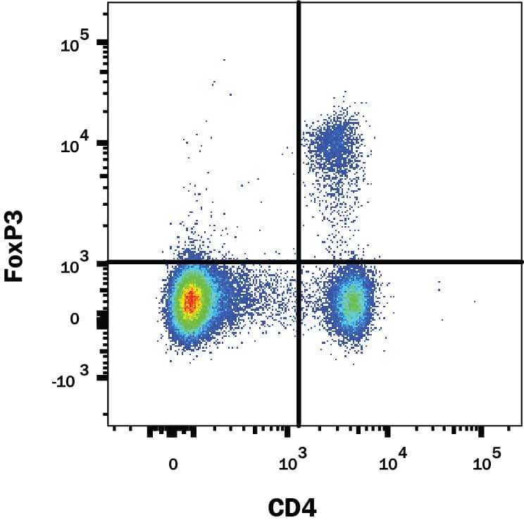 Detection of FoxP3 antibody in Mouse Splenocytes antibody by Flow Cytometry.