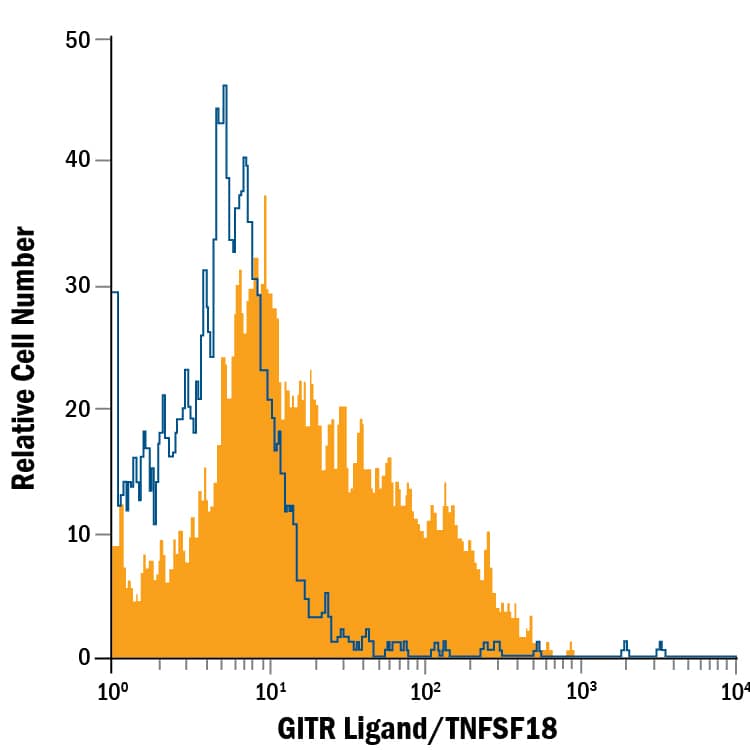 Detection of GITR Ligand/TNFSF18 antibody in Human Umbilical Vein Endothelial Cells (HUVEC) antibody by Flow Cytometry.