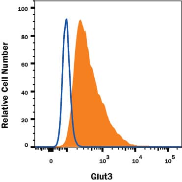 Detection of Glut3 antibody in NS0 Mouse Cell Line Transfected with Human Glut3 antibody by Flow Cytometry.