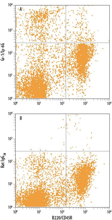 Detection of Gr-1/Ly-6G antibody in B220-Mouse Splenocytes antibody by Flow Cytometry.