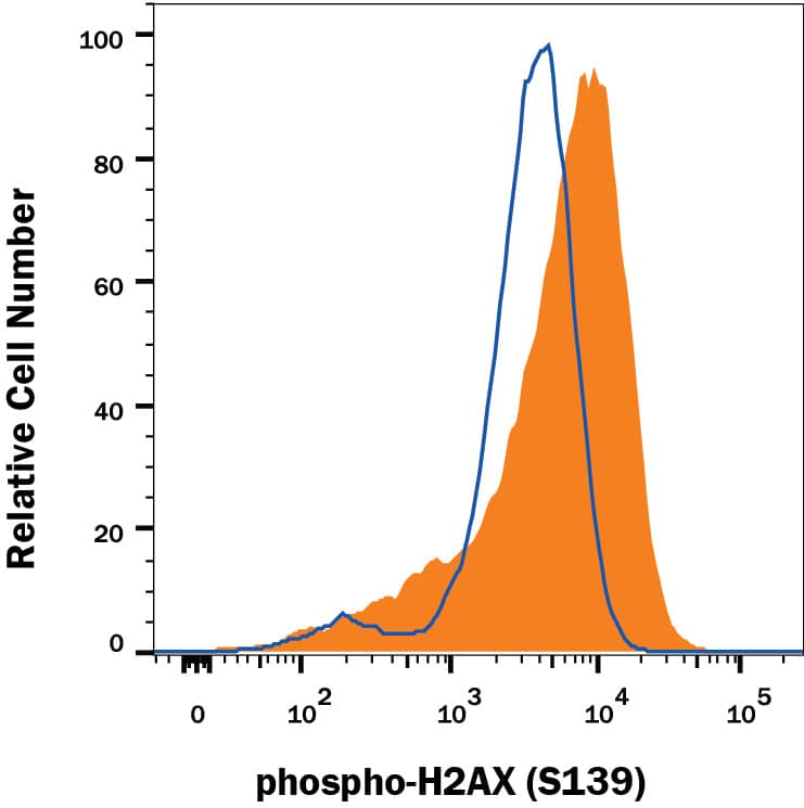 Detection of Human Phospho-Histone H2AX (S139) antibody in Camptothecin-treated PBMC antibody by Flow Cytometry.