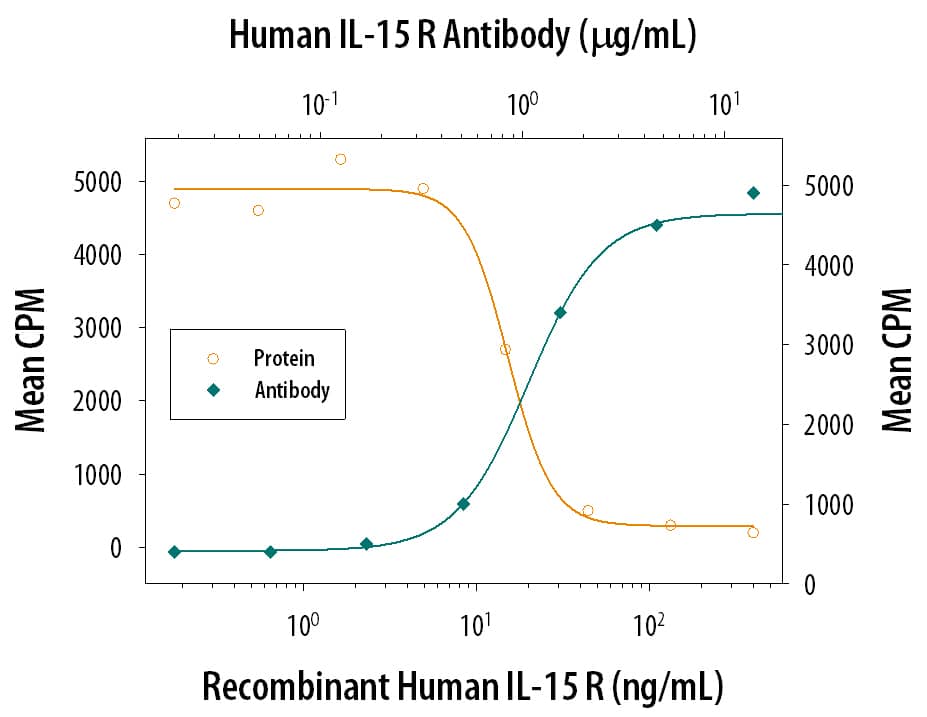 IL‑15 R alpha Inhibition of IL‑15-dependent Cell Proliferation and Neutralization by Human IL‑15 R alpha Antibody.