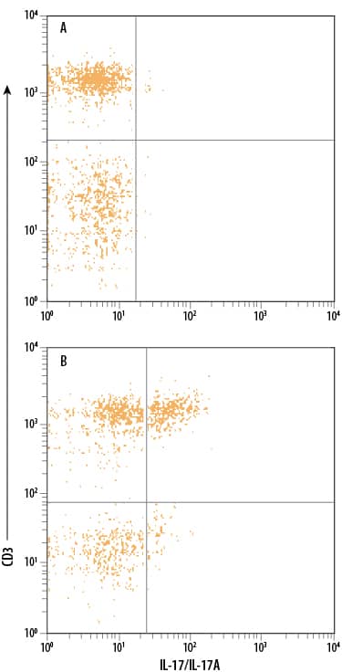 Detection of IL-17/IL-17A antibody in Human PBMCs antibody by Flow Cytometry.