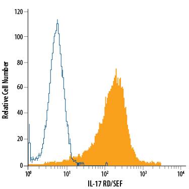 Detection of IL-17 RD/SEF antibody in HEK293 Human Cell Line Transfected with Mouse IL-17 RD/SEF antibody by Flow Cytometry.