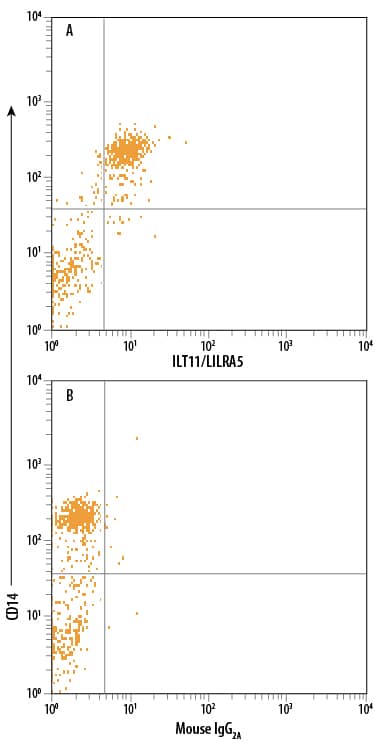 Detection of ILT11/LILRA5 antibody in Human Blood Monocytes antibody by Flow Cytometry.