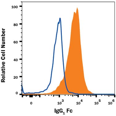 Detection of IgG1in HEK293 Human Cell Line Transfected with Human Fc Chimera by Flow Cytometry.