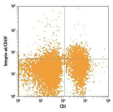 Detection of Integrin a6/CD49f antibody in Mouse Splenocytes antibody by Flow Cytometry.