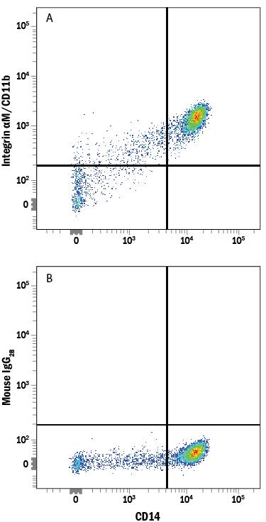 Detection of Integrin aM/CD11b antibody in Human PBMCs antibody by Flow Cytometry.