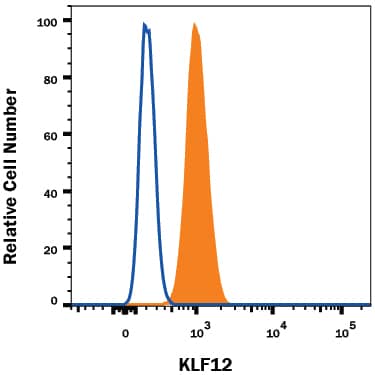 Detection of KLF12 antibody in MG-63 Human Cell Line antibody by Flow Cytometry.