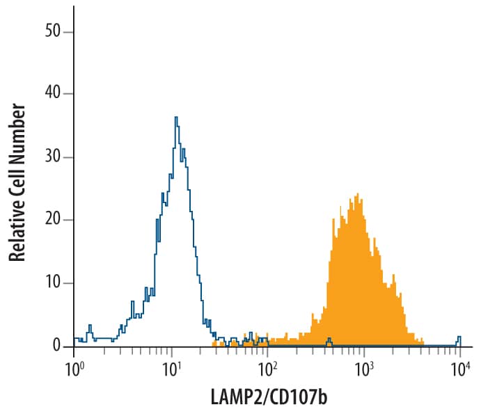 Detection of LAMP2/CD107b antibody in HeLa Human Cell Line antibody by Flow Cytometry.
